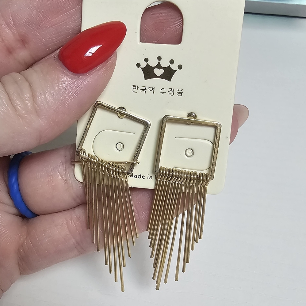 Gold‎ Fringe Square Earrings